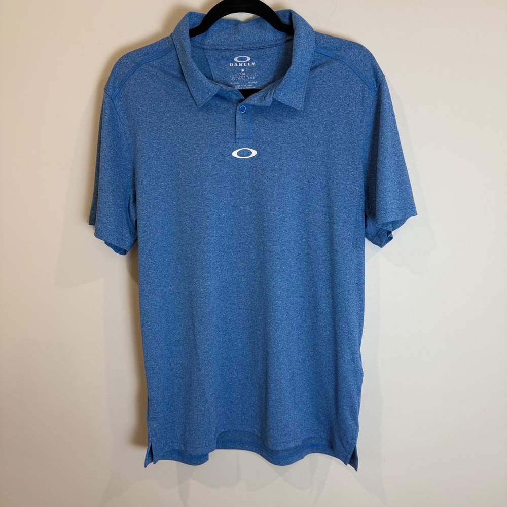 Oakley‎ Men's Blue Heathered Polo Shirt L/G Tailored Fit Golf Athletic